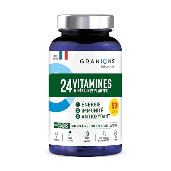 GRANIONS 24 VITAMINES - Multivitamines et Minéraux - Magnesium, Zinc, Vitamine C, Selenium, Coenzyme Q10, Luteine - Energie, 
