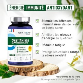 GRANIONS 24 VITAMINES - Multivitamines et Minéraux - Magnesium, Zinc, Vitamine C, Selenium, Coenzyme Q10, Luteine - Energie, 