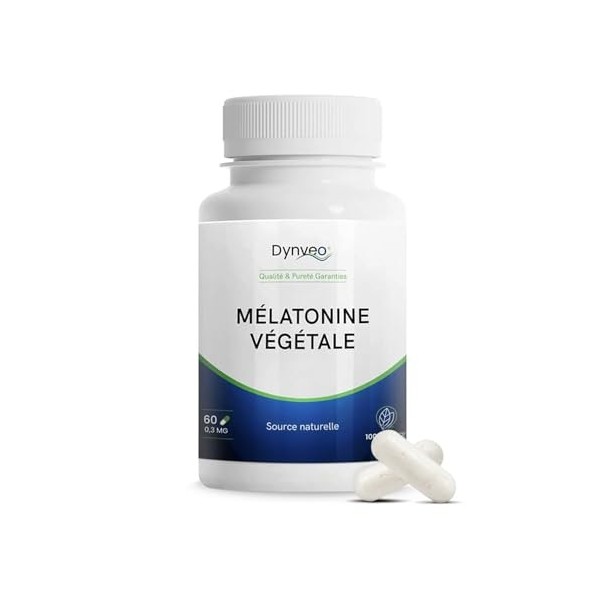 Mélatonine Naturelle Végétale 0,3 mg - 60 Gélules 1 mois - Sommeil rapide, Réduction temps d’endormissement, Mieux dormir - M...