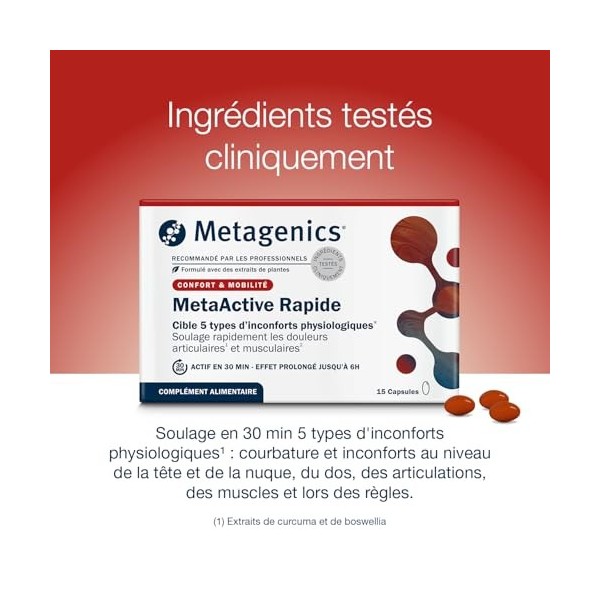 Metagenics - MetaActive Rapide - Complexe à base de Curcuma, Boswellia & Sésame Noir - 30 Gélules Multi-vitamines