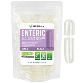 XPRS Nutra Lot de 100 gélules vides de taille 1 - Enduit entérique transparent - Pilules à libération retardée - Remplissage 
