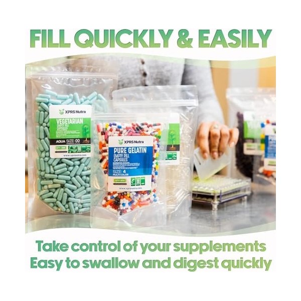 XPRS Nutra Lot de 100 gélules vides de taille 1 - Enduit entérique transparent - Pilules à libération retardée - Remplissage 