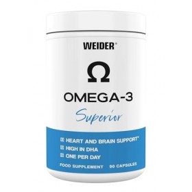 Weider Omega-3 Superior Lot de 90 gélules dhuile de poisson hautement dosées, 1000 mg dhuile de poisson par capsule, acides