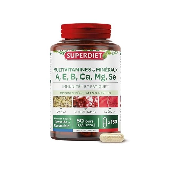 SUPERDIET - MULTIVITAMINES ET MINÉRAUX - Immunité et Fatigue - Fabrication Française - 150 gélules