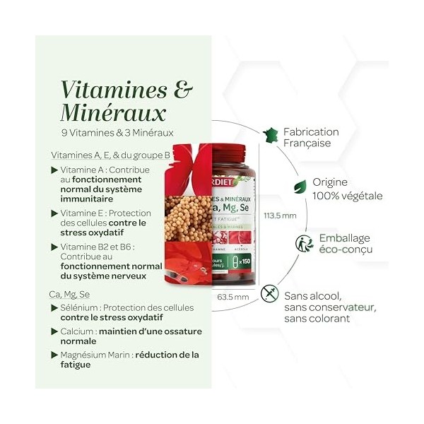 SUPERDIET - MULTIVITAMINES ET MINÉRAUX - Immunité et Fatigue - Fabrication Française - 150 gélules