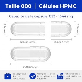 ATLEMISME Gélules Vides Végétales Taille 000 - Lot de 100 avec 2 Cuillères - Sans Gélatine - Gélules Faciles à Remplir et à D...
