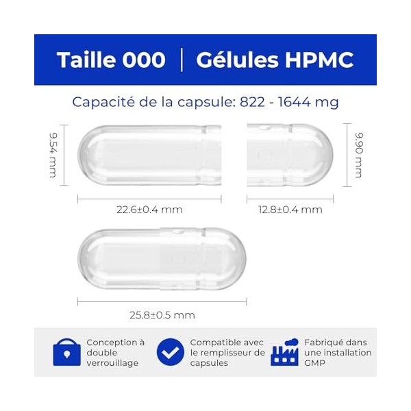 ATLEMISME Gélules Vides Végétales Taille 000 - Lot de 100 avec 2 Cuillères - Sans Gélatine - Gélules Faciles à Remplir et à D...