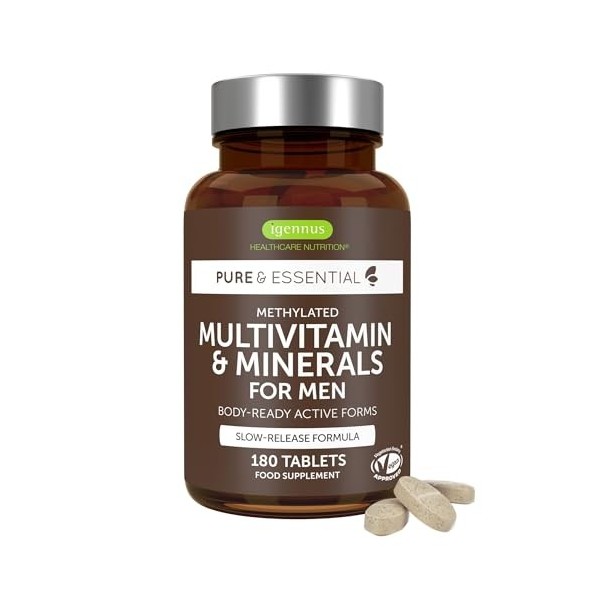 Multivitamines & Minéraux pour Hommes avec Lycopène, Zinc, Vitamine D3, B6 et B12 Méthylées pour plus d’Énergie, la Santé Imm...