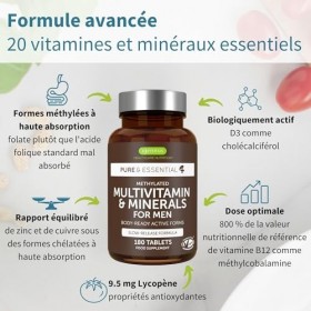 Multivitamines & Minéraux pour Hommes avec Lycopène, Zinc, Vitamine D3, B6 et B12 Méthylées pour plus d’Énergie, la Santé Imm...