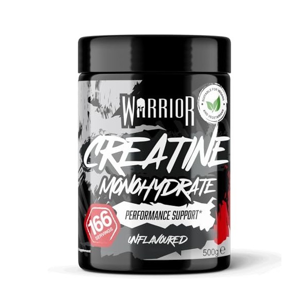 Warrior Créatine Monohydrate Poudre Micronisée – Supplément Sportif pour Musculation, Force et Récupération – 500 g, Portion 