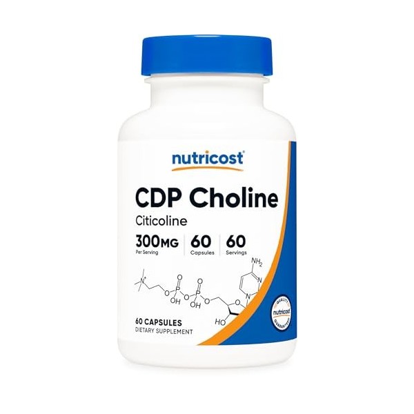 Nutricost CDP Choline Citicoline 300 mg, 60 gélules végétariennes - Sans OGM, végétalien, sans gluten