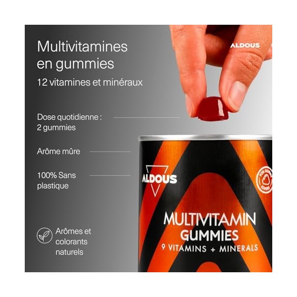 Gummies Multivitamines et Minéraux - 120 Gommes Goût Naturel Mûre - 12 Vitamines et Minéraux - Vitamines C, D, B12, E, A, B6,
