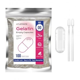 ATLEMISME Capsules Vides en Gélatine - Taille 00, Lot de 100 - Qualité Premium, Dissolution Rapide, Idéales pour Suppléments ...