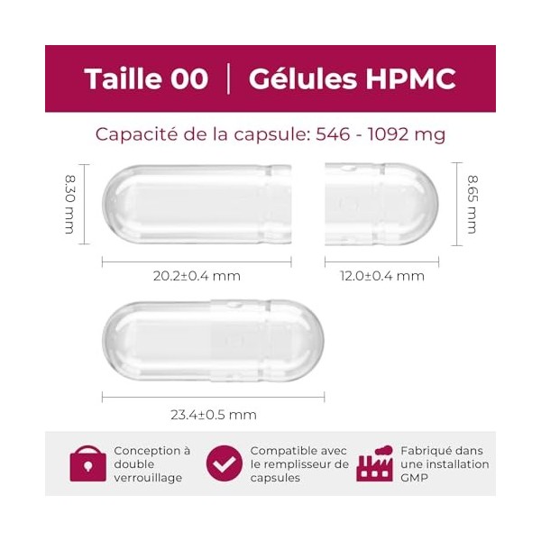 ATLEMISME Capsules Vides en Gélatine - Taille 00, Lot de 100 - Qualité Premium, Dissolution Rapide, Idéales pour Suppléments ...