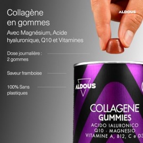 Collagène avec magnésium et acide hyaluronique - 120 gommes - Avec Q10 et Vitamines C, B12, D3, A - Collagène hydrolysé - Art
