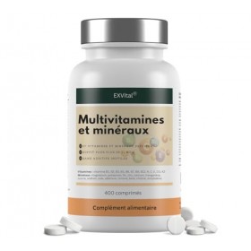 Comprimés multivitaminés – 400 comprimés véganes, 27 vitamines et minéraux, avec complexe de vitamines B, vitamine D, magnési