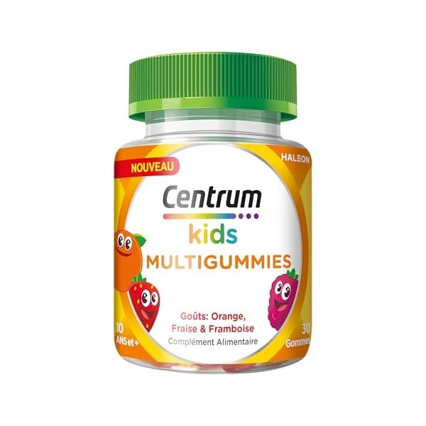 Centrum Kids multivitamines, vitamines enfant, Goût Orange, Fraise et Framboise, à Partir de 10 Ans, 30 Gommes