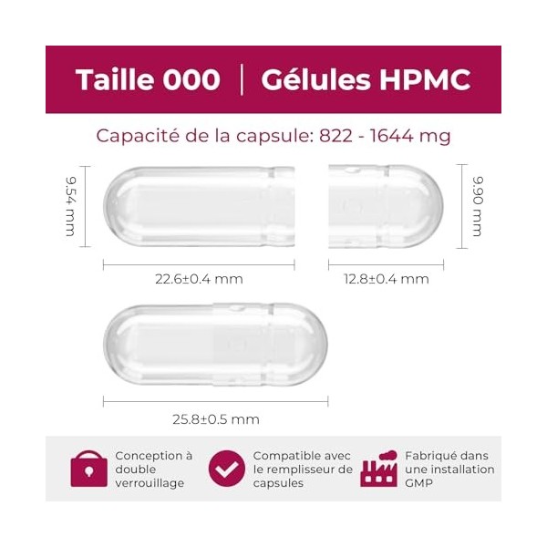 ATLEMISME Capsules Vides en Gélatine - Taille 000 - Qualité Premium, Dissolution Rapide, Idéales pour Suppléments Alimentaire...