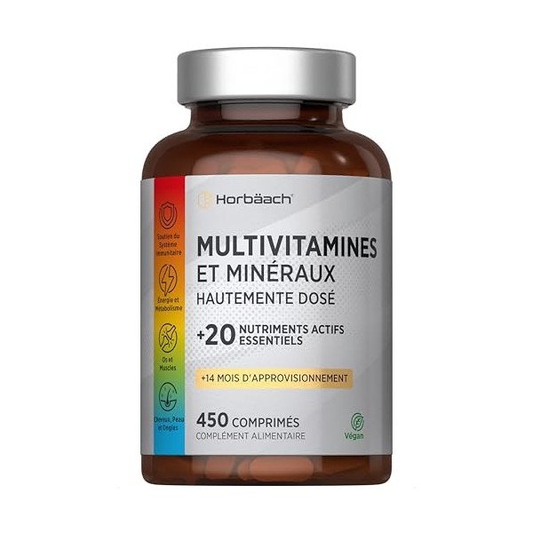 Multivitamines et Minéraux pour Homme y Femme | 450 Comprimés | avec 20 Ingrédients Essentiels | Multivitamin Complex Tablets