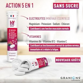 GRANIONS HYDROP Fruits Rouges – Pastilles Hydratation SANS SUCRES – Électrolytes Hydratation – Vitamines & Minéraux – Magnési