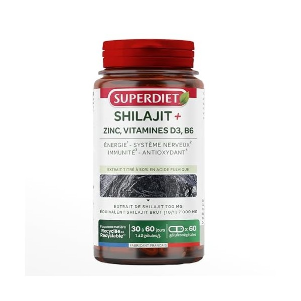 Shilajit - Complexe Acide fulvique B6 D3 Zinc - Energie, immunité & concentration - 60 gélules