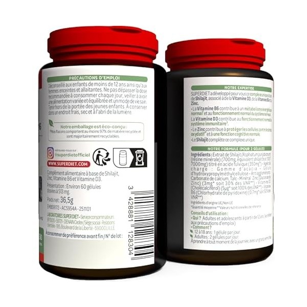 Shilajit - Complexe Acide fulvique B6 D3 Zinc - Energie, immunité & concentration - 60 gélules