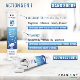 GRANIONS HYDROP Neutre – Pastilles Hydratation SANS SUCRES – Électrolytes Hydratation – Vitamines & Minéraux – Magnésium, Zin
