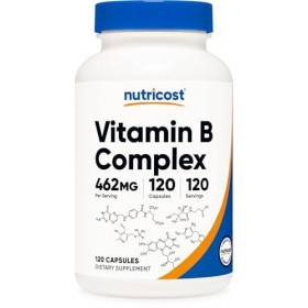 Nutricost Complexe de vitamines B haute puissance 462 mg, 120 gélules – Avec vitamine C – Complexe énergétique