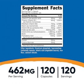 Nutricost Complexe de vitamines B haute puissance 462 mg, 120 gélules – Avec vitamine C – Complexe énergétique