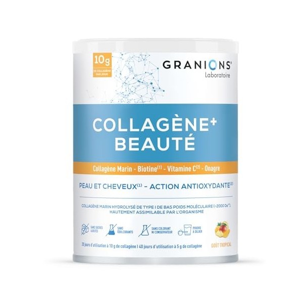 COLLAGENE +BEAUTE - GRANIONS Collagène N°1 en Pharmacies - Collagene et Acide Hyaluronique, Biotine Cheveux - Beauté Peau - C
