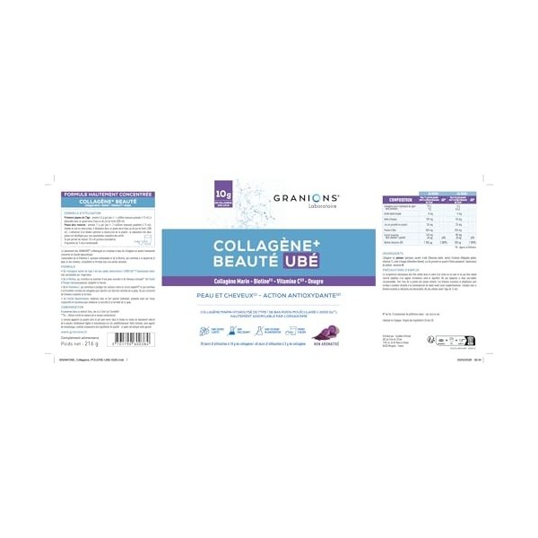 COLLAGENE +BEAUTE - GRANIONS Collagène N°1 en Pharmacies - Collagene et Acide Hyaluronique, Biotine Cheveux,- Beauté Peau - C