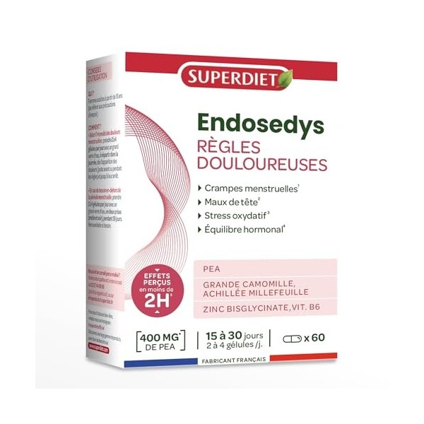 SUPERDIET – ENDOSEDYS Règles douloureuses – Complexe phyto-nutrition avec PEA – 60 gélules
