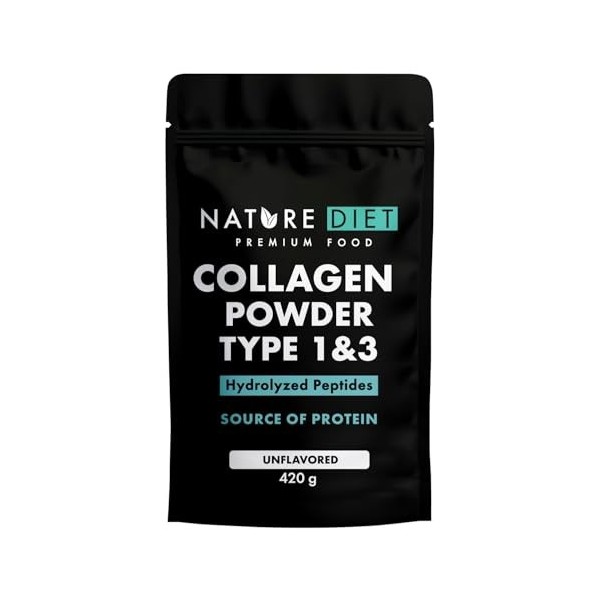 Nature Diet Premium Poudre de collagène type 1 et 3 – peptides de collagène hydrolysés, supplément protéiné sans saveur, 420 