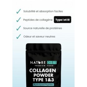 Nature Diet Premium Poudre de collagène type 1 et 3 – peptides de collagène hydrolysés, supplément protéiné sans saveur, 420 