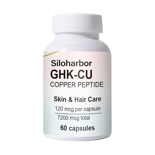 GHK-Cu Lot de 60 suppléments de peptide de cuivre, 120 mcg, complément de haute pureté pour la peau et les cheveux, enduit en