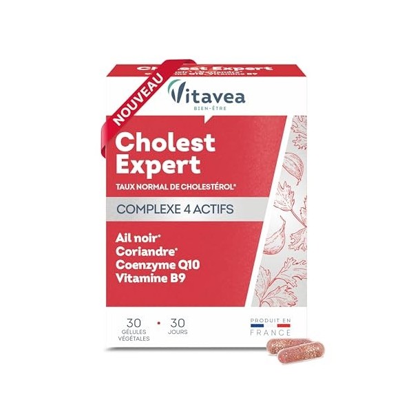 Vitavea Bien-Être – Complément Alimentaire Cholesterol – Ail noir, Coriandre, Q10 Coenzyme, Vitamine B9 – Taux Normal de Chol