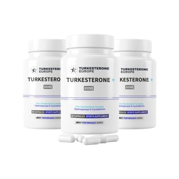 Lot de 3 - Turkesterone+™ 20% Complexe avec Hydroxypropyl-Bêta-Cyclodextrine - 60 Gélules 600mg - Turkesterone Europe®