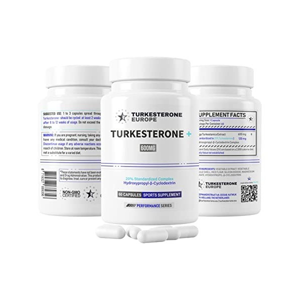 Lot de 3 - Turkesterone+™ 20% Complexe avec Hydroxypropyl-Bêta-Cyclodextrine - 60 Gélules 600mg - Turkesterone Europe®
