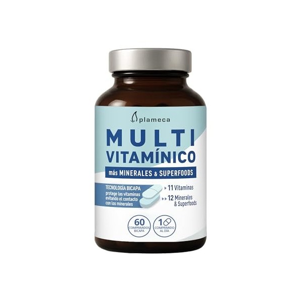 Plameca Multivitamine avancée avec minéraux et super foods - Multivitamines pour énergie, immunité et vitalité - 60 comprimés