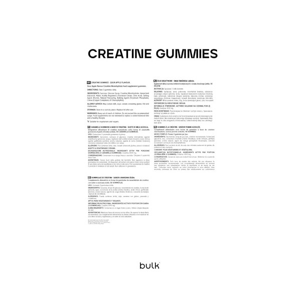 Bulk Gummies de Créatine 1 000 mg par Gummy, Pomme Acidulée, 60 Gummies, Créatine pour la Performance Sportive, Force et Puis