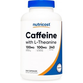 Nutricost Caféine avec L-théanine, 100 mg de chaque, 240 capsules, 240 portions - Sans OGM et sans gluten
