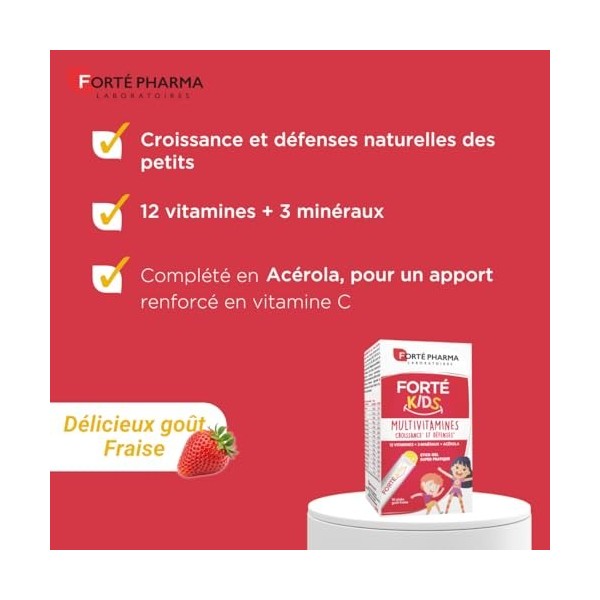 Forté Pharma - Forté Kids Multivitamines dès 3 ans - Croissance & défenses - 12 vitamines dont Vitamine C, Zinc, Calcium, Acé