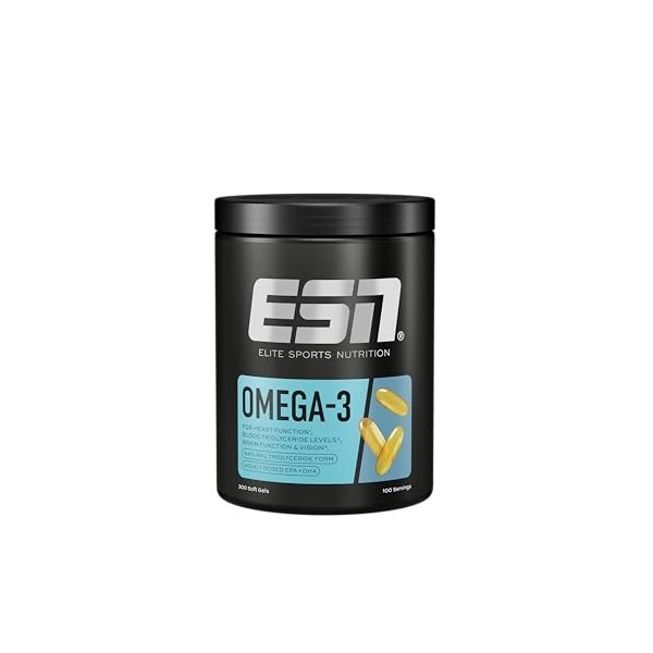 ESN Oméga-3, 300 gélules, EPA et DHA hautement dosés, 1200 mg dEPA et 900 mg de DHA par portion - fabriqué en Allemagne
