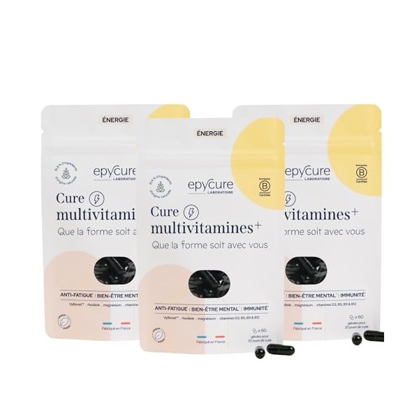 EPYCURE - Cure Multivitamines + - Combat Fatigue Physique & Mentale, Réduit Stress, Détend - 87% Naturel - Rhodiole, Magnésiu