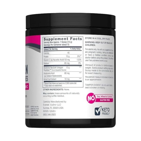 Ne0cell Adv4nced C0llagen Pept!des Poudre avec acide hy4luronique et vitamine C, non aromatisé, 195 g