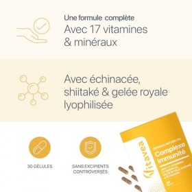 Complexe Immunité & Energie - 17 vitamines & minéraux + Shiitaké, Gelée Royale et Échinacée - 30 gélules cure 1 mois - Fabr
