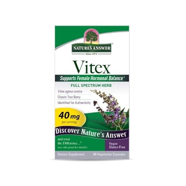Naturals Answer Capsules Vitex à spectre complet, 40 mg par portion, 90 comprimés par bouteille, végétaliennes, sans gluten