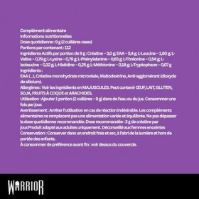 Warrior Créatine Monohydrate plus EAA 270 g – 30 Portions – Supplément Sportif pour Force, Récupération et Soutien Musculaire