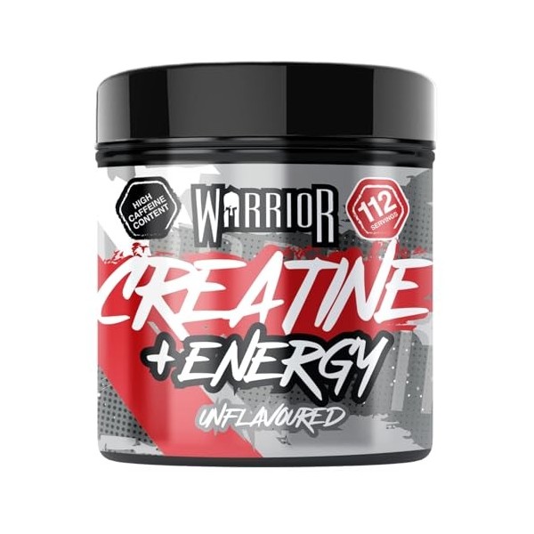 Warrior Créatine Monohydrate plus Énergie 360 g – 80 Portions – Supplément Sportif pour Performance et Récupération Musculair