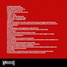 Warrior Créatine Monohydrate plus Énergie 360 g – 80 Portions – Supplément Sportif pour Performance et Récupération Musculair